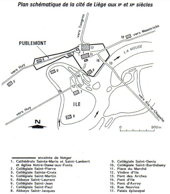 Plan de la cité de Liège aux Xe et XIe siècle.